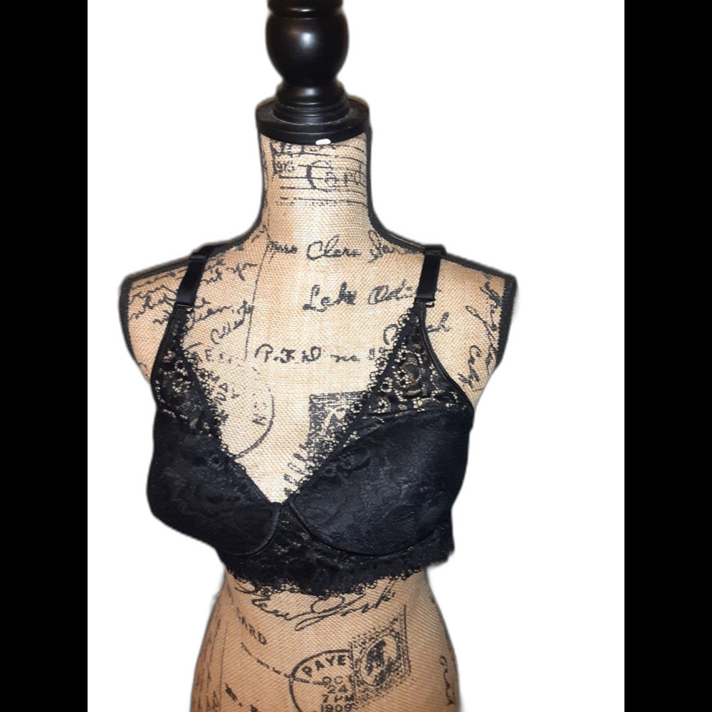 Youmita 40D Black Floral Lace Wireless Bra NWT